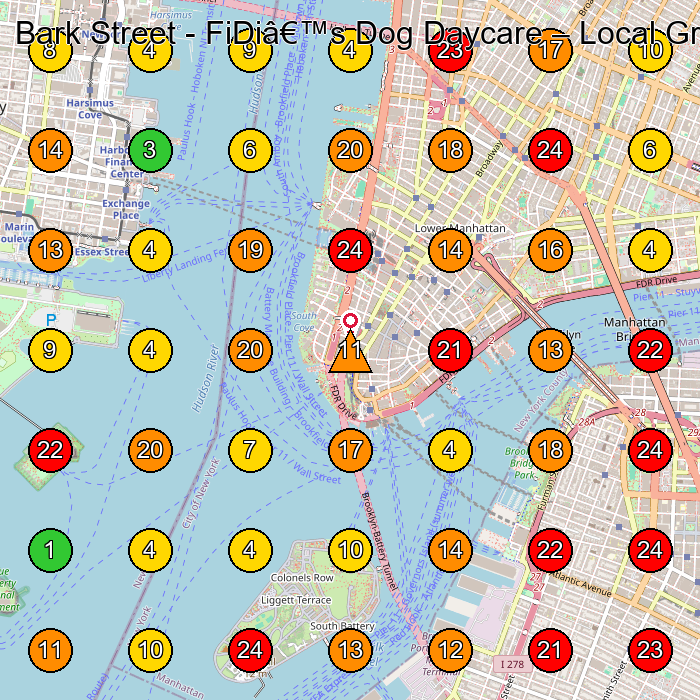 Bark Street - FiDi's Dog Daycare Dog Day Care Center GeoGrid ranking map for New York NY